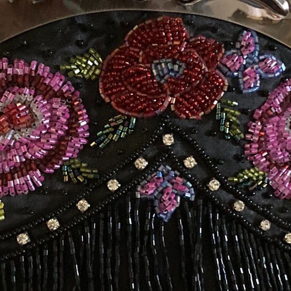 Vintage Beaded Pocketbook - Black 13.5" wide x 10" long and 3" depth at bottom. - Picture 3 of 7